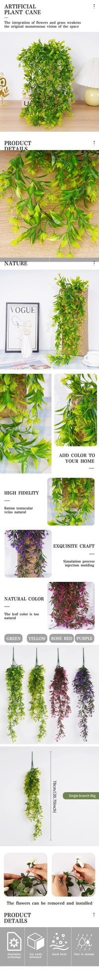 Artificial Plant Rattan Wall Hanging Vines Leaves Branches Plastic Fake Silk Leaf Green Plant Ivy Home Outdoor Garden Decor - Buy online at  Vibe In Cart.