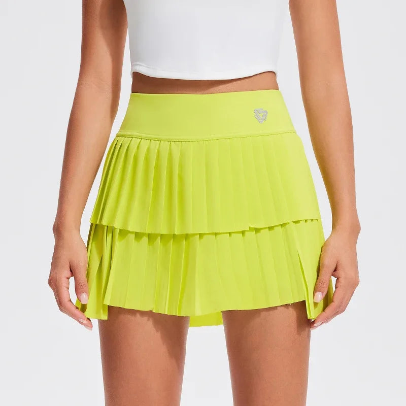 Women's Mini Pleated Sports Skort with Pockets and Double Layer