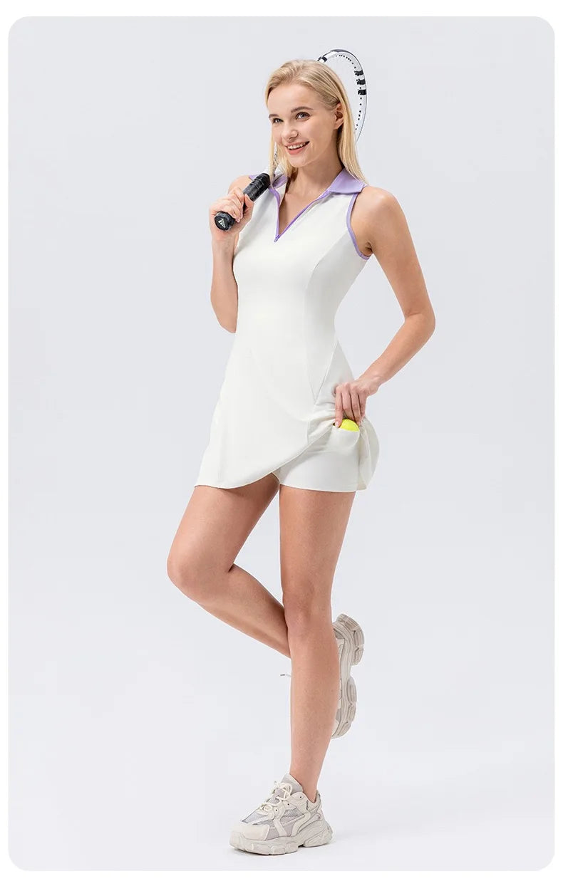 Women's High Stretch Tennis Dress with Shorts and Tummy Control
