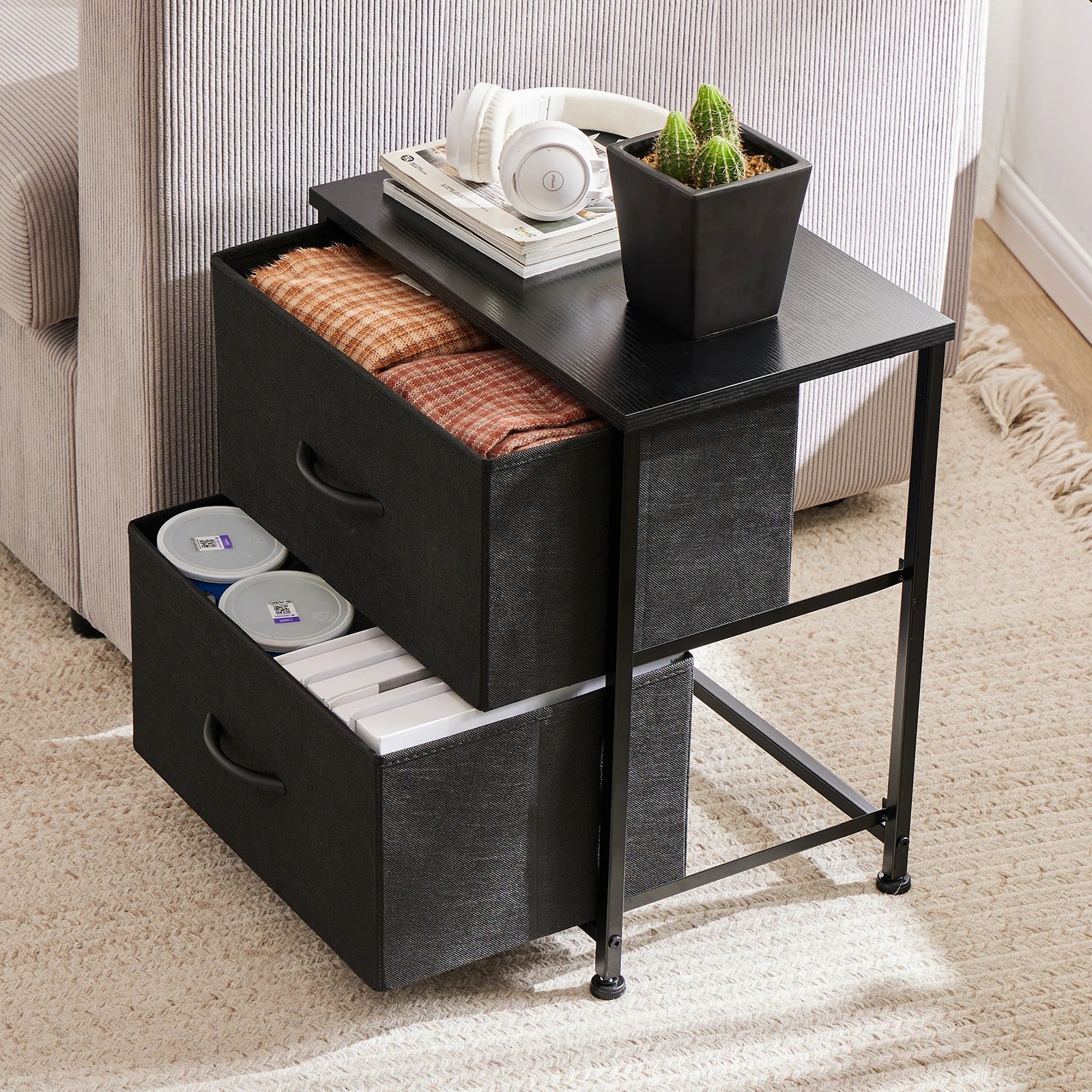 JHK Nightstand Bedside Coffee Sofa Tea Table Storage Closet Chest Clothes Display For Bedroom 2 Fabric Drawers Cabinet Furniture - Buy online at  Vibe In Cart.