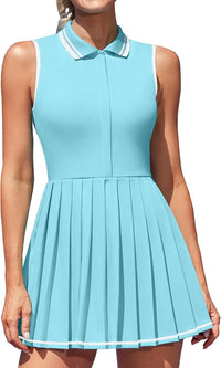 Anfilia Women Tennis Dress Polo Half Zipper Pleated with Built in Bra Separate Shorts One-Piece Slim Fit with Pockets Golf Dress - Buy online at  Vibe In Cart.