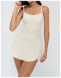 Tennis Dress with Shorts Underneath Women Golf Wear Above Knee Length White Sport Dresses with Shorts Outfit Fitness Workout