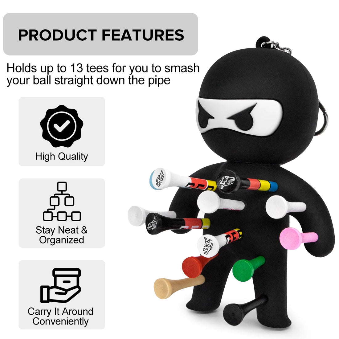 Cute Ninja Portable Golf Ball Tees Holder Keychain - Hote Sale Golf Accessory for Club Bag - Buy online at  Vibe In Cart.