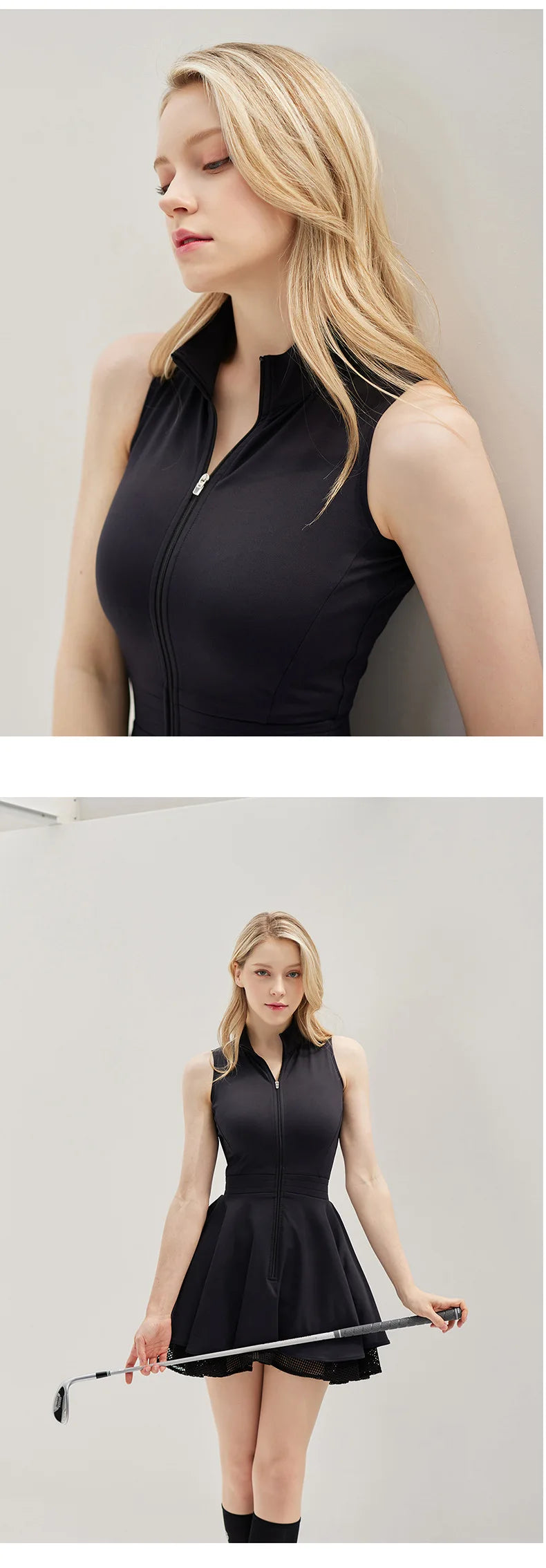 Fashion Tennis Golf Clothing Ladies Sleeveless Lace Sports Dress Quick Dry Half Zip Slim Dresses Woman Girls Sports Jersey Skirt