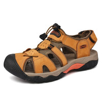Men's Genuine Leather Outdoor Sandals with Non-Slip Rubber Sole, Sizes 38-48