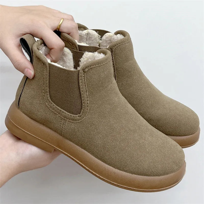 Women's Ankle Snow Boots Slip-On Faux Fur Low Heel Plush