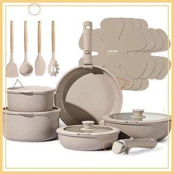 19-Piece Detachable Handle Cookware Set, Non-Stick Induction Compatible Pots and Pans, Oven Safe Taupe - Buy online at  Vibe In Cart.