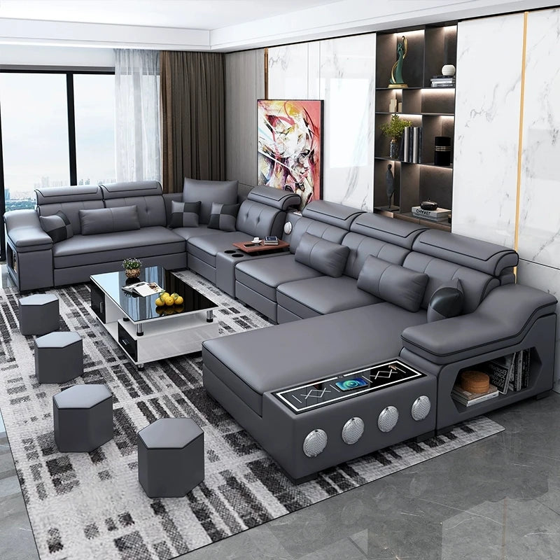 MANBAS Modern Scientific Cloth Sectional Sofa Set with Chaise Lounge, Bluetooth Speakers, and USB Charging Ports for Living Room - Buy online at  Vibe In Cart.