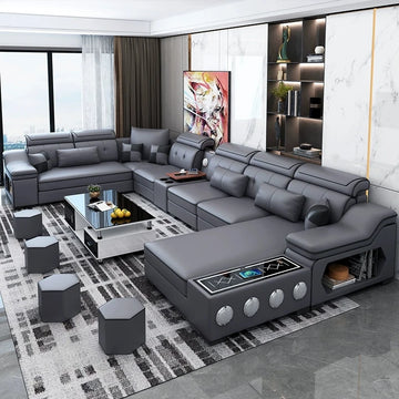MANBAS Modern Scientific Cloth Sectional Sofa Set with Chaise Lounge, Bluetooth Speakers, and USB Charging Ports for Living Room - Buy online at  Vibe In Cart.