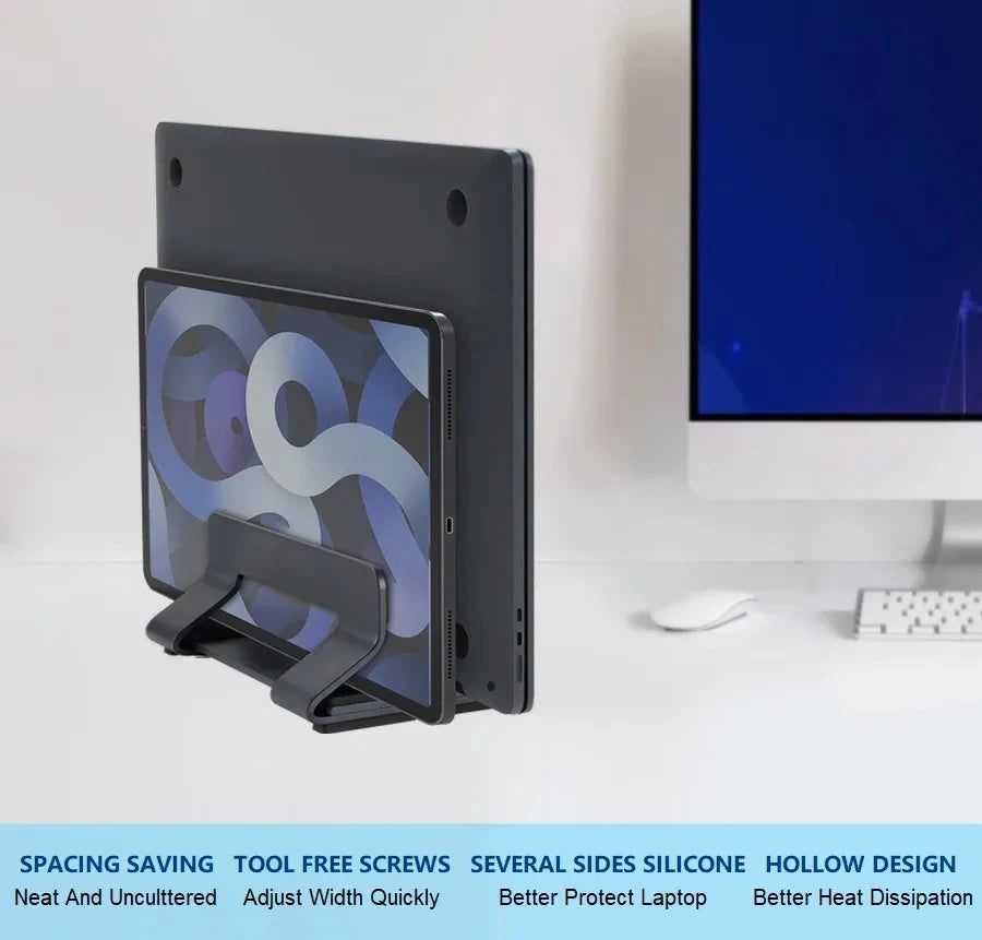 Vertical Adjustable Aluminum Laptop Stand with 0.35-1.6 Inch Width
