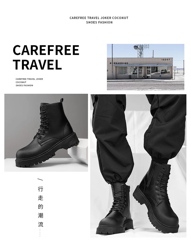 Couple's casual boots four season men's and women's high top leather boots fashion thick soled non slip plus size outdoor boots - Buy online at  Vibe In Cart.