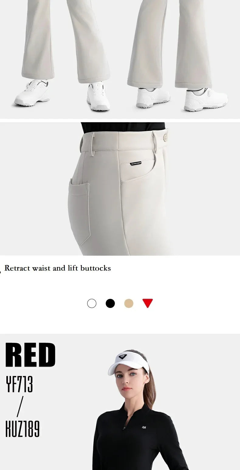 Women's Elastic High Waist Fleece Golf Pants for Winter