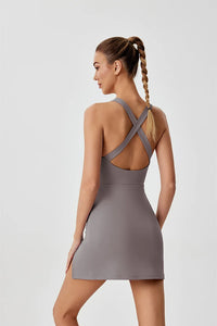 Women's Sleeveless Knee-Length Quick-Dry Sports Dress in Nylon and Elastane