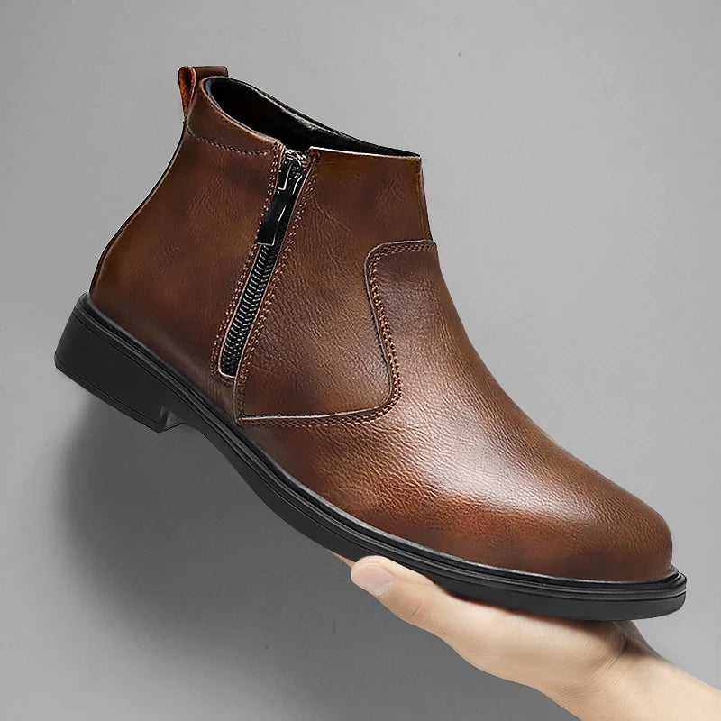 2024 Autumn and Winter New High-Top Leather Shoes Men's Zipper Leather Boots Men's Shoes Fashionable Versatile Business Casual Shoes Men's Formal Shoes Chelsea Boots - Buy online at  Vibe In Cart.