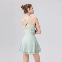 2026 New tennis dress ballet dress sexy back cross lace badminton anti-light lacework Separate shorts yoga golf sports dress