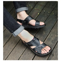 Men's Casual Slip-On Sandals with Low Heel and PU Insole
