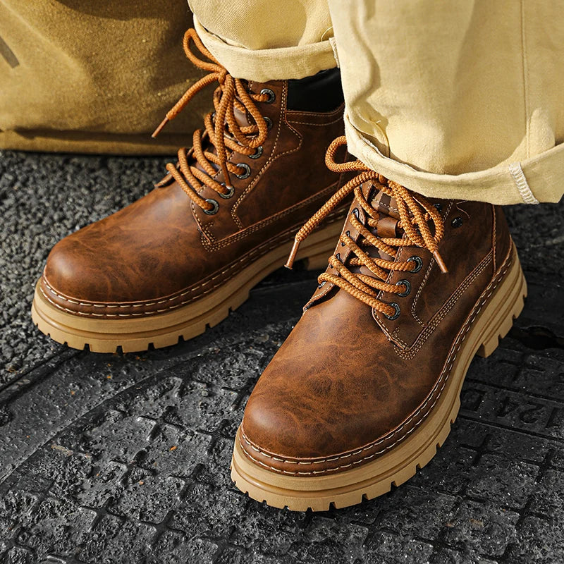 Men's Ankle Boots Lace-Up Flat Heel Bonded Leather Insole