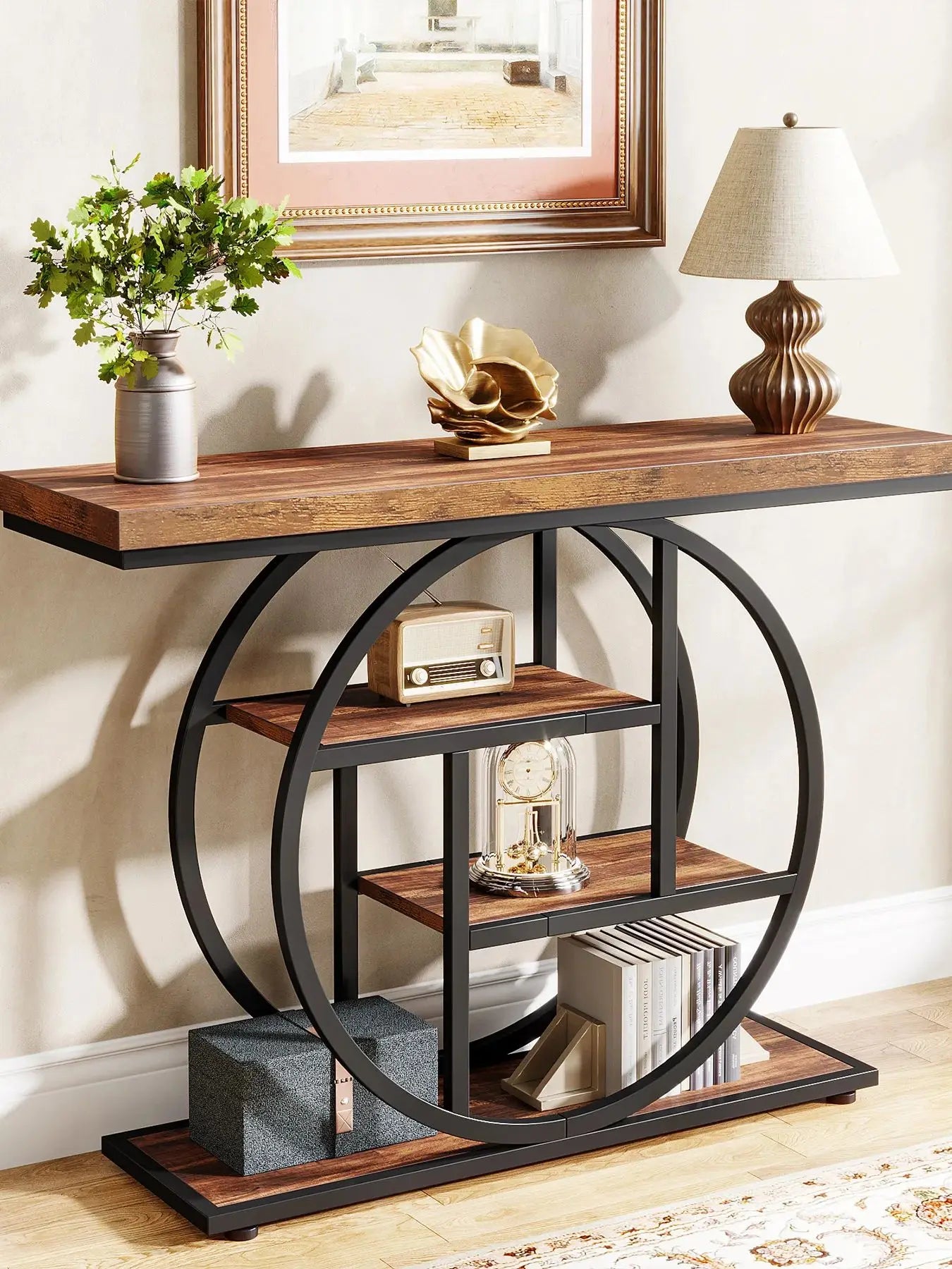 4-Tier Industrial Console Table, 41.3-Inch Metal for Entryway