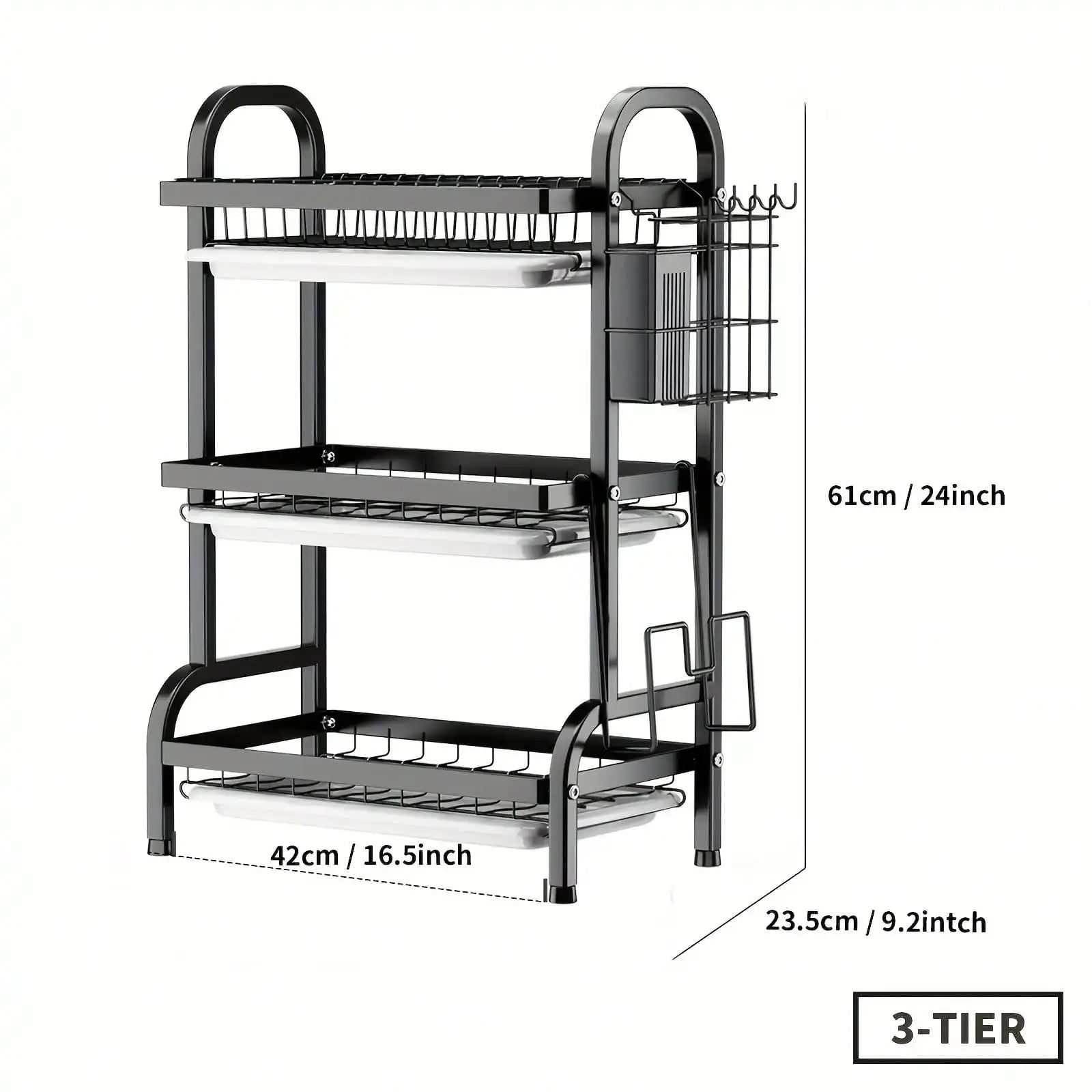 2025 3-Tier Metal Dish Rack Black Large-Capacity Kitchen Countertop Storage Organizer - Buy online at  Vibe In Cart.