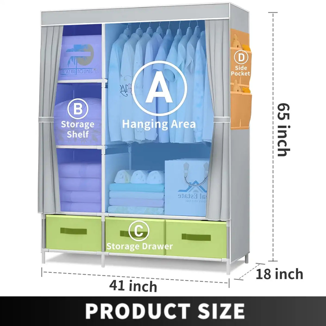 New Upgrade Portable Wardrobe Clothes Organizer for Home Bedroom Clothes Closet with 3 Drawers 4 Shelves Clothes Storage Gray - Buy online at  Vibe In Cart.