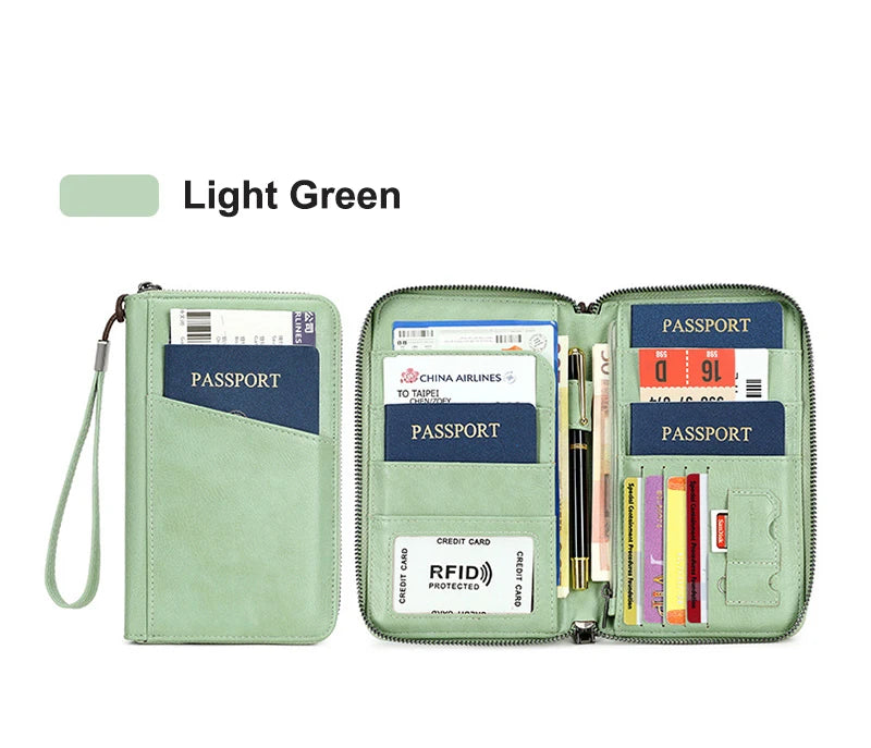 Multifunctional Travel Passport Wallet with RFID Protection in Microfiber Leather