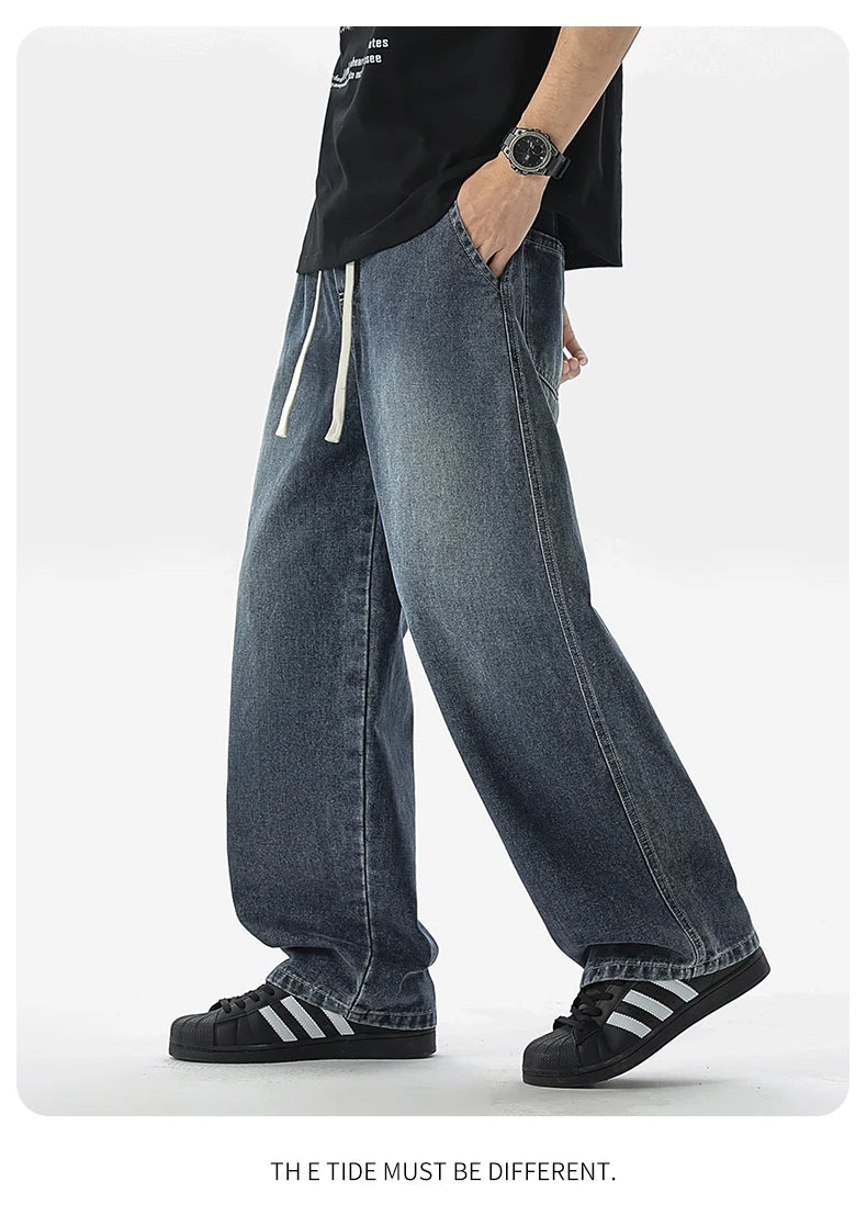 Men's Jeans American Loose Wide-leg Loose Straight Casual Trousers Street Hip-hop Baggy Jeans Black Grey  Blue Streetwear Men - Buy online at  Vibe In Cart.