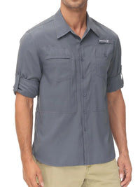 Men's Long Sleeve Casual Fishing Shirt With UPF 50+ Polyester Mesh Back