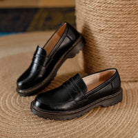 Women's Leather Loafers with Fringe Slip-On Brown Flats