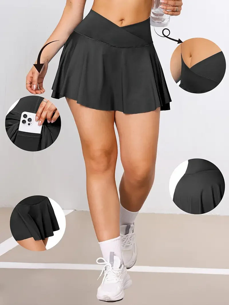 Womens Tennis Skirt with Pockets Crossover High Waisted Athletic Golf Skorts Running Workout Skirts 2 in 1 Fashion Streetwear - Buy online at  Vibe In Cart.
