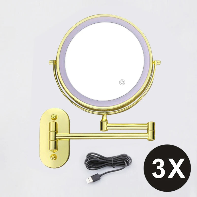 8 Inch Double-Sided Makeup Mirror With 3x-10x Magnification And LED Lights