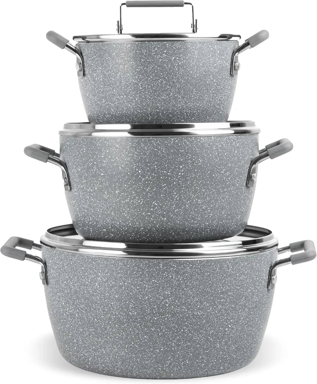 Nonstick Stackable Cooking Pots Set, 6-Piece Gray Granite Stone Kitchen Cookware with Lids, Dishwasher Safe & Toxin Free - Buy online at  Vibe In Cart.