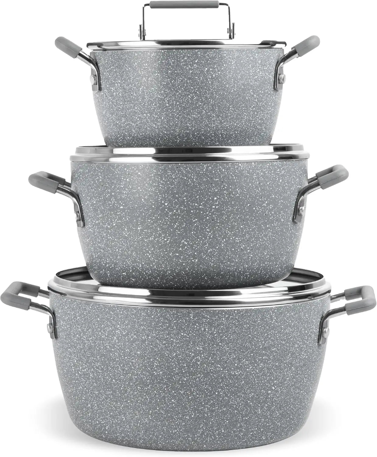 Nonstick Stackable Cooking Pots Set, 6-Piece Gray Granite Stone Kitchen Cookware with Lids, Dishwasher Safe & Toxin Free - Buy online at  Vibe In Cart.
