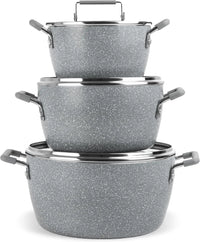 Nonstick Stackable Cooking Pots Set, 6-Piece Gray Granite Stone Kitchen Cookware with Lids, Dishwasher Safe & Toxin Free - Buy online at  Vibe In Cart.