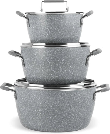 Nonstick Stackable Cooking Pots Set, 6-Piece Gray Granite Stone Kitchen Cookware with Lids, Dishwasher Safe & Toxin Free - Buy online at  Vibe In Cart.