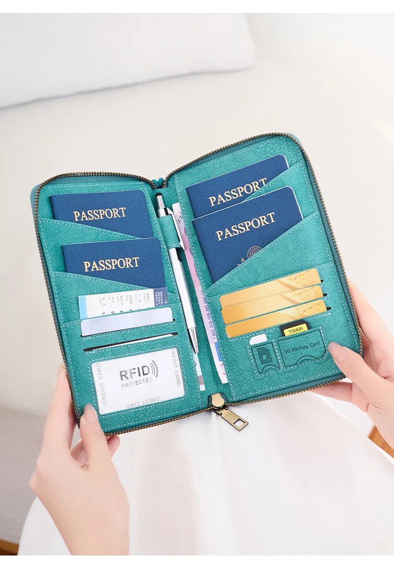 RFID Blocking Polyurethane Passport Holder with Zipper