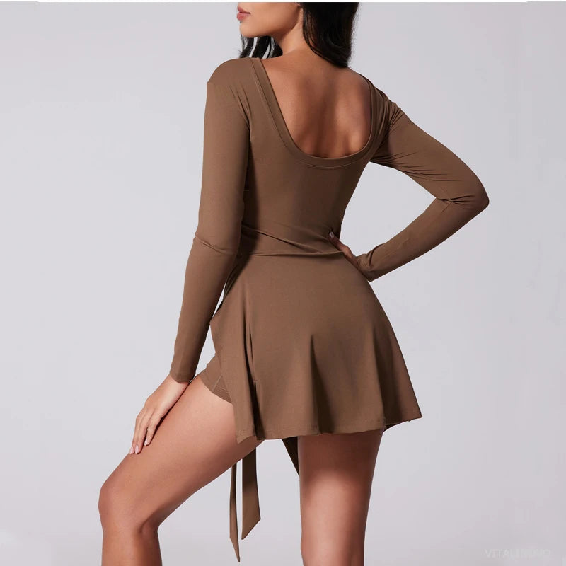 VITALINOVO Womens High Neck Tennis Dress Long Sleeve Sarong Wrap Skirt Built in Shorts Golf Athletic Dress Workout Rompers - Buy online at  Vibe In Cart.