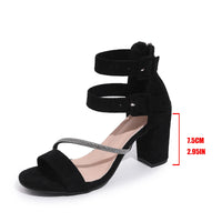 Summer New Style Women's Chunky Heel Sandals, Black Suede Double Buckle Strap Open-Toe High Heels, Plaid Decoration Commuter and Date Women's Shoes - Buy online at  Vibe In Cart.