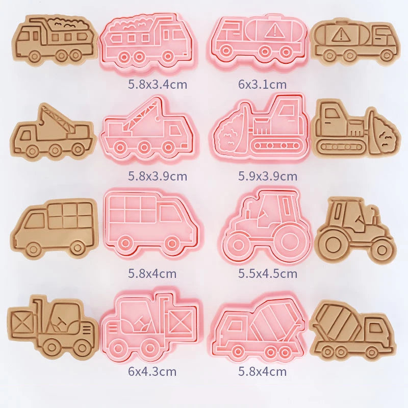 8-Piece Plastic 3D Cookie Cutters Set with Cartoon Designs