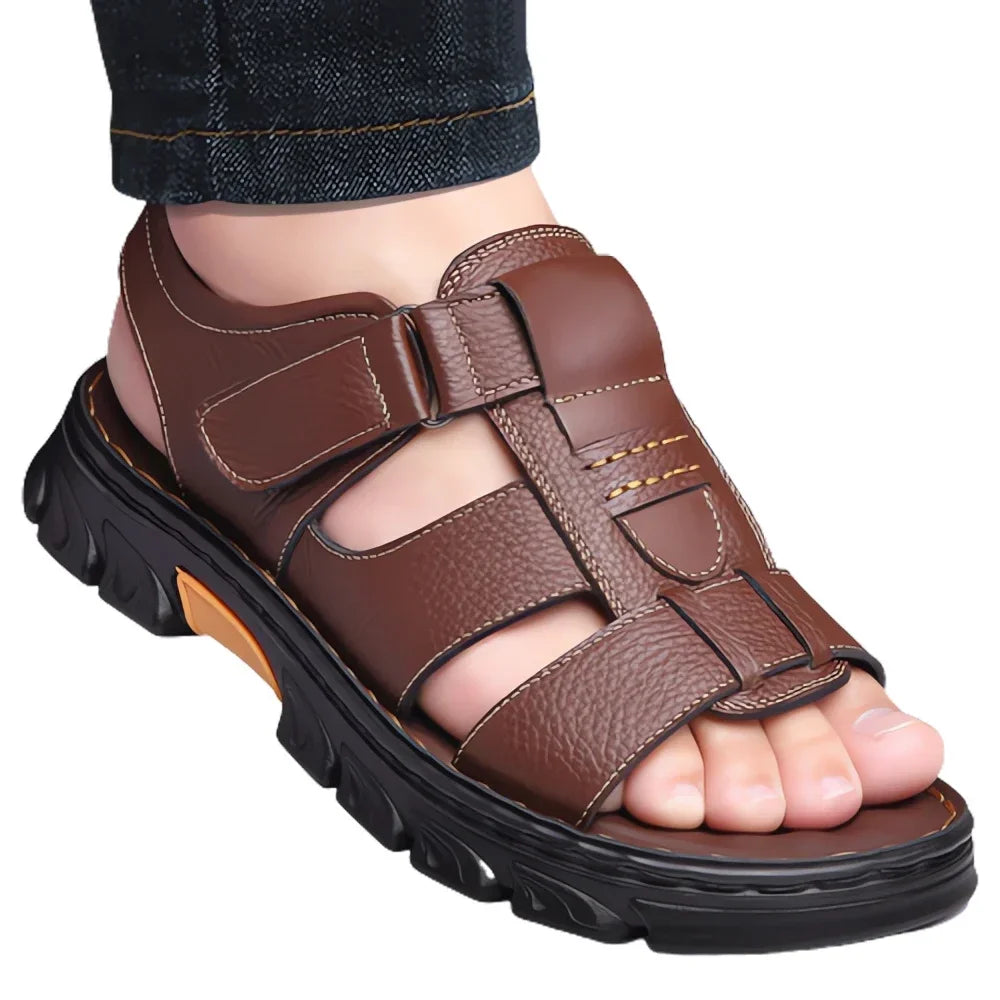 Sandals Men's New Beach Shoes Cowhide Slippers Outdoor  Non-slip Thick-soled Leather Sandals for Men - Buy online at  Vibe In Cart.