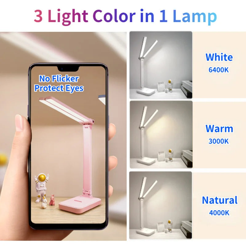 LED Desk Lamp 3 Levels Dimmable Touch Night Light USB Rechargeable Eye Protection Foldable Table Lamp For Bedroom Bedside Desk - Buy online at  Vibe In Cart.