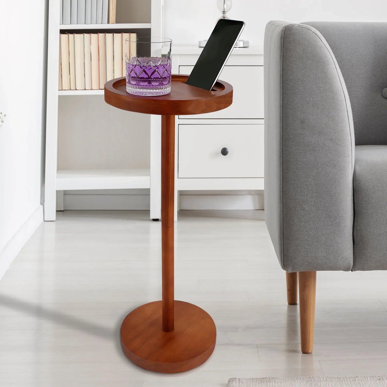 Round Wooden Small Coffee Tables with Phone Holder sofa corner tables with Thickened Base coffee table Living room furniture - Buy online at  Vibe In Cart.