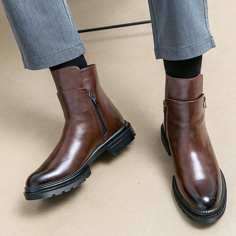 Men's autumn high-top leather shoes men's height-increasing British Chelsea boots short boots business casual men's boots - Buy online at  Vibe In Cart.