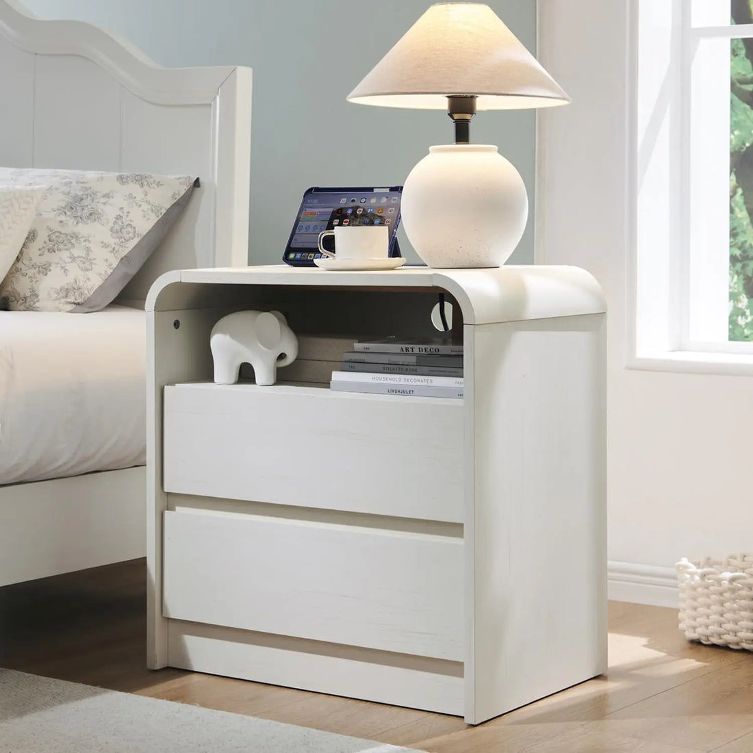 25" Tall Modern Nightstand with Charging Station, 23.6'' Wide Wood Bedside Table w/2 Storage Drawers,for Bedroom, Living Room - Buy online at  Vibe In Cart.