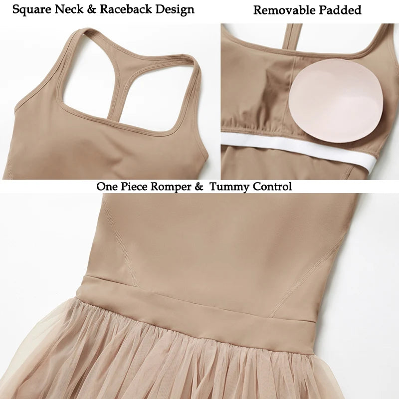 VITALINOVO Womens Tennis Dress with Built in Shorts Golf Dress Square Neck Athletic Outfits Active Dresses Raceback Padded Dress