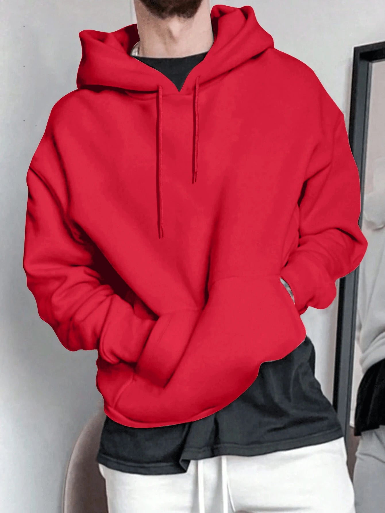 Regular Length Men's Hooded Knit Hoodie for Autumn and Winter Casual Wear
