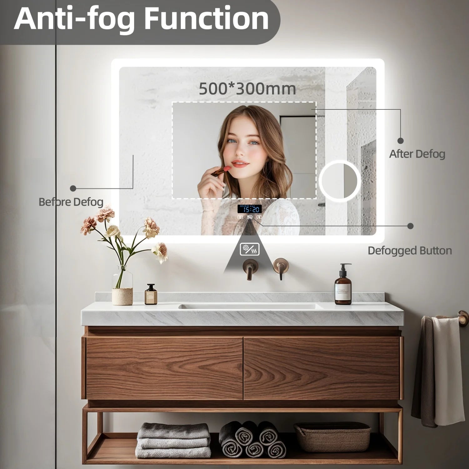 80/100/120/CM LED Bluetooth Bathroom Mirror Touch Antifog with 3X Magnifier Dimmable Date and Time Setting Vanity Mirror - Buy online at  Vibe In Cart.