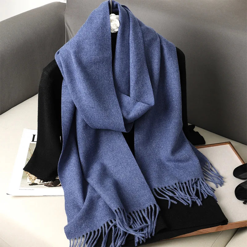 Women's Thick Warm Winter Polyester Scarf with Tassels