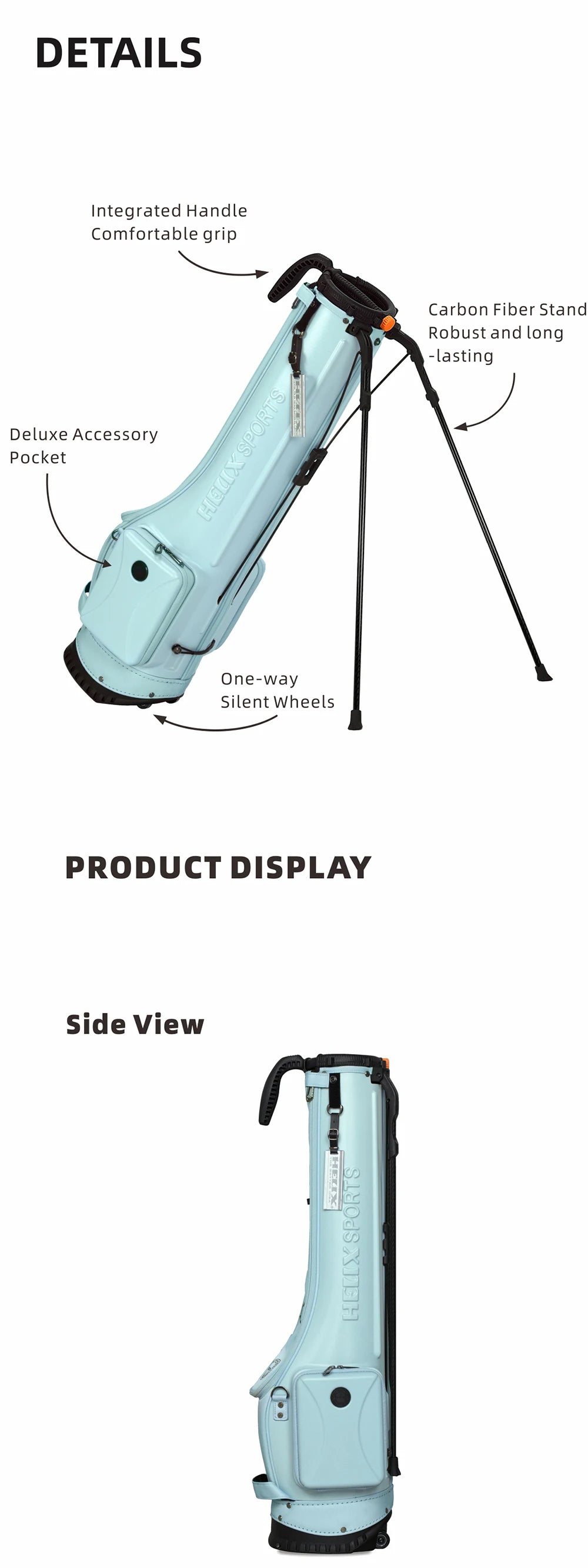 HELIX Golf Stand Bag - Portable Golf Bag with Silent-Rolling Wheels, Inverted Club Design for Easy Access, Protects Clubs - Buy online at  Vibe In Cart.