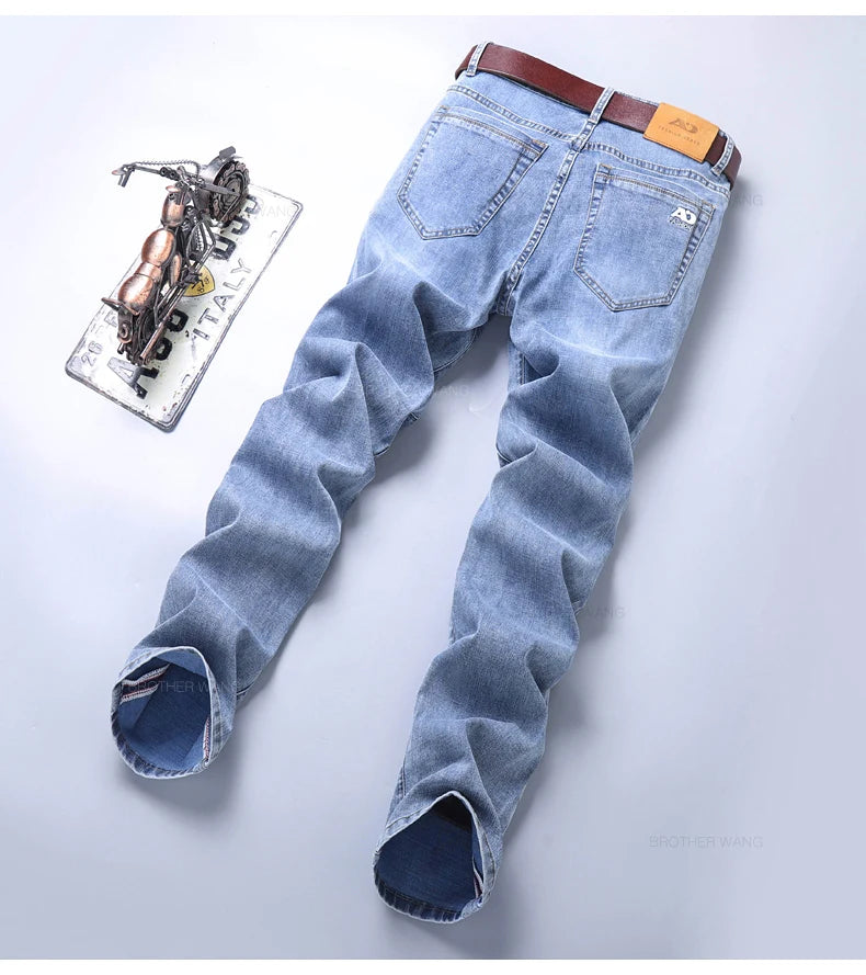 Spring Men's Light Blue Slim Casual Stretch Denim Jeans