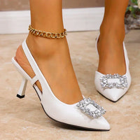 High Heels Sandals Women Crystal Square Buckle Spring Summer Slip On Pointed Toe Pumps Woman Thin Heel Party Wedding Shoes Mujer - Buy online at  Vibe In Cart.